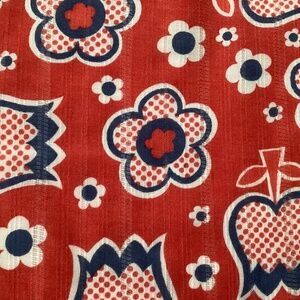 Vtg Cotton Blend Fabric Red White Blue Fliral Retro 2 Yards Semi Sheer